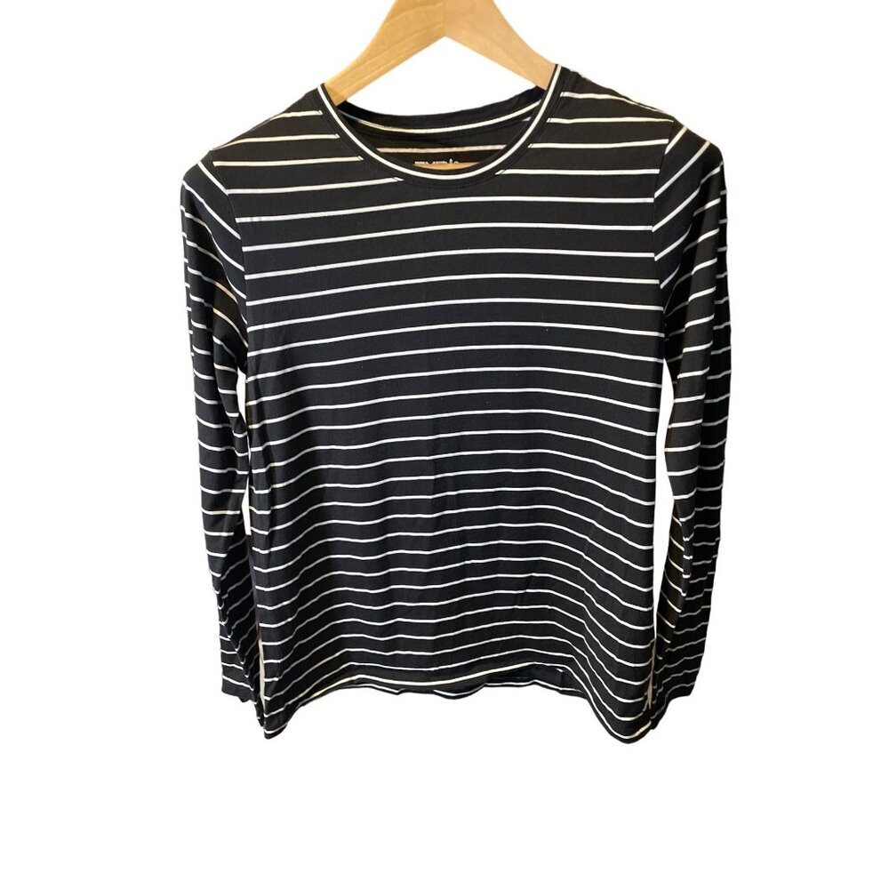 Time and Tru Black White Round Neck Long Sleeve Top Sz S